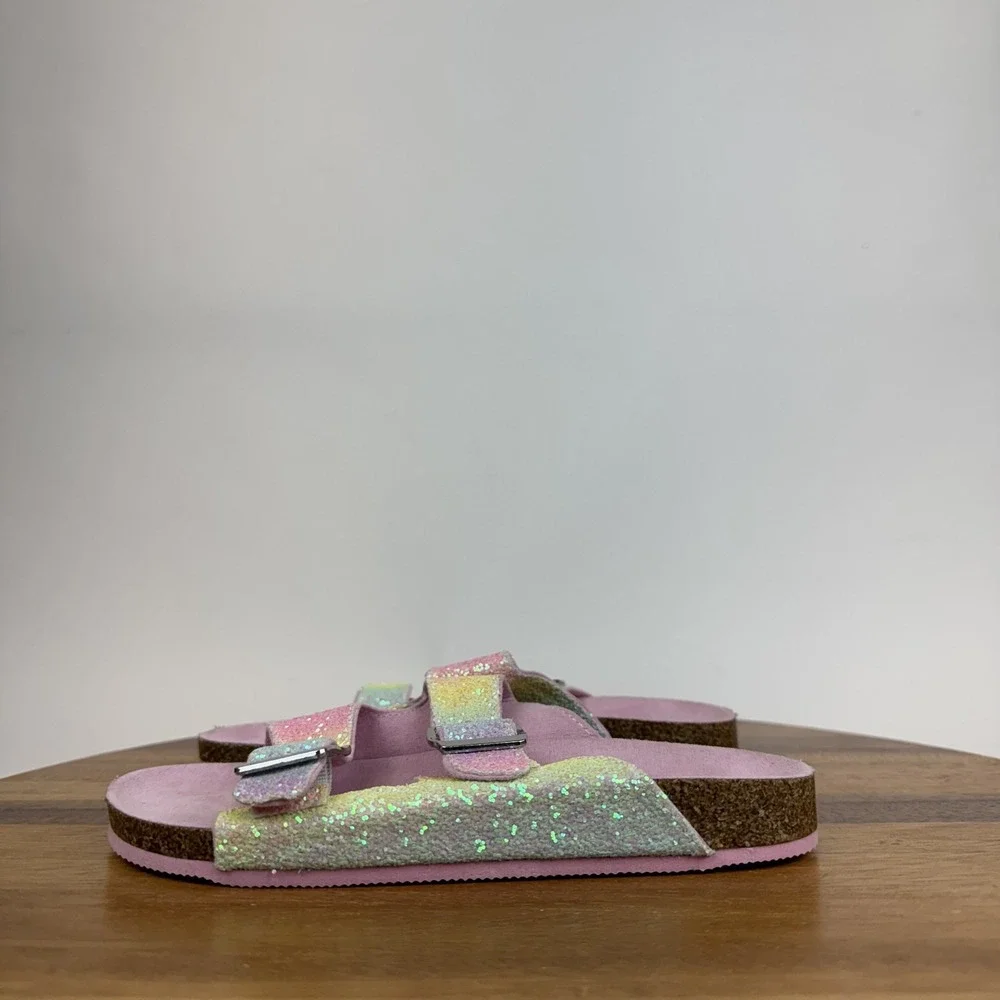 New Big Kids Harper Canyon Delilah Rainbow Glitter‎ Pink Slide Sandals Size 2 Y
